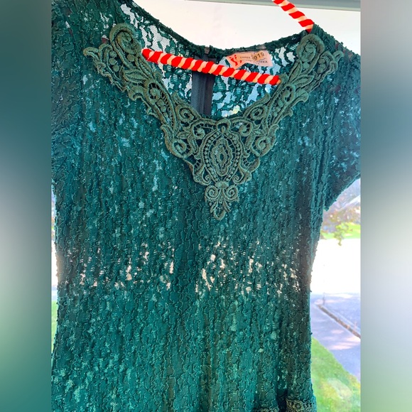 💚Vintage emerald Green Lace Dress Sen Shi Drop waist floral fringe - Picture 3 of 8